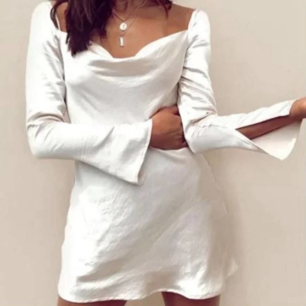 Princess Polly Champagne Silky Cowl Neck Slit Star Power Mini Dress Size 4